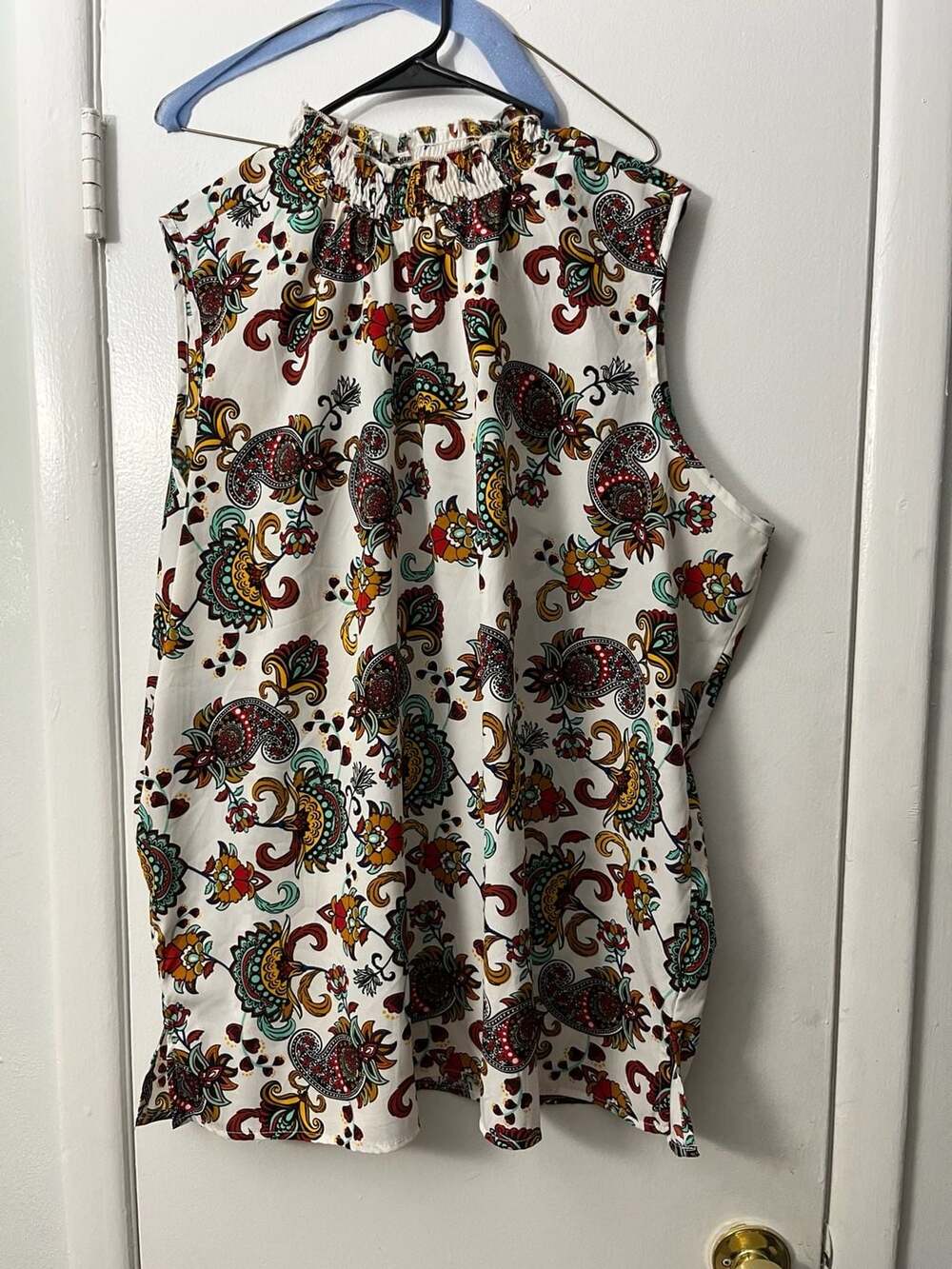 Mileage Sleeveless Mock Neck Paisley Print Blouse